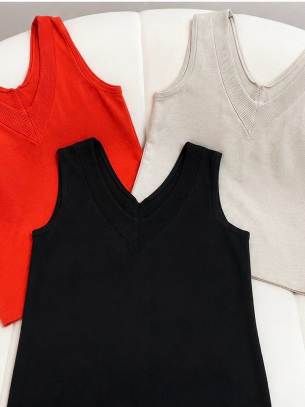 Madison Studio Red, Black & Cream Ribbed V-Neck Tank Tops